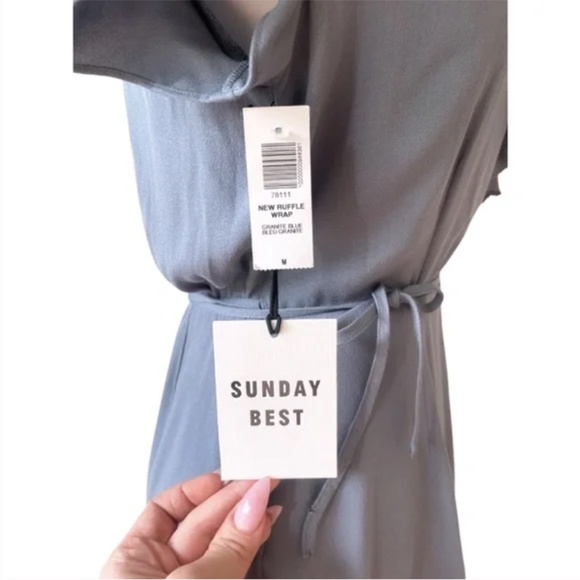 NWT Aritzia/Sunday Best Savoy Ruffle Wrap Dress in Steel Blue - Picture 4 of 4